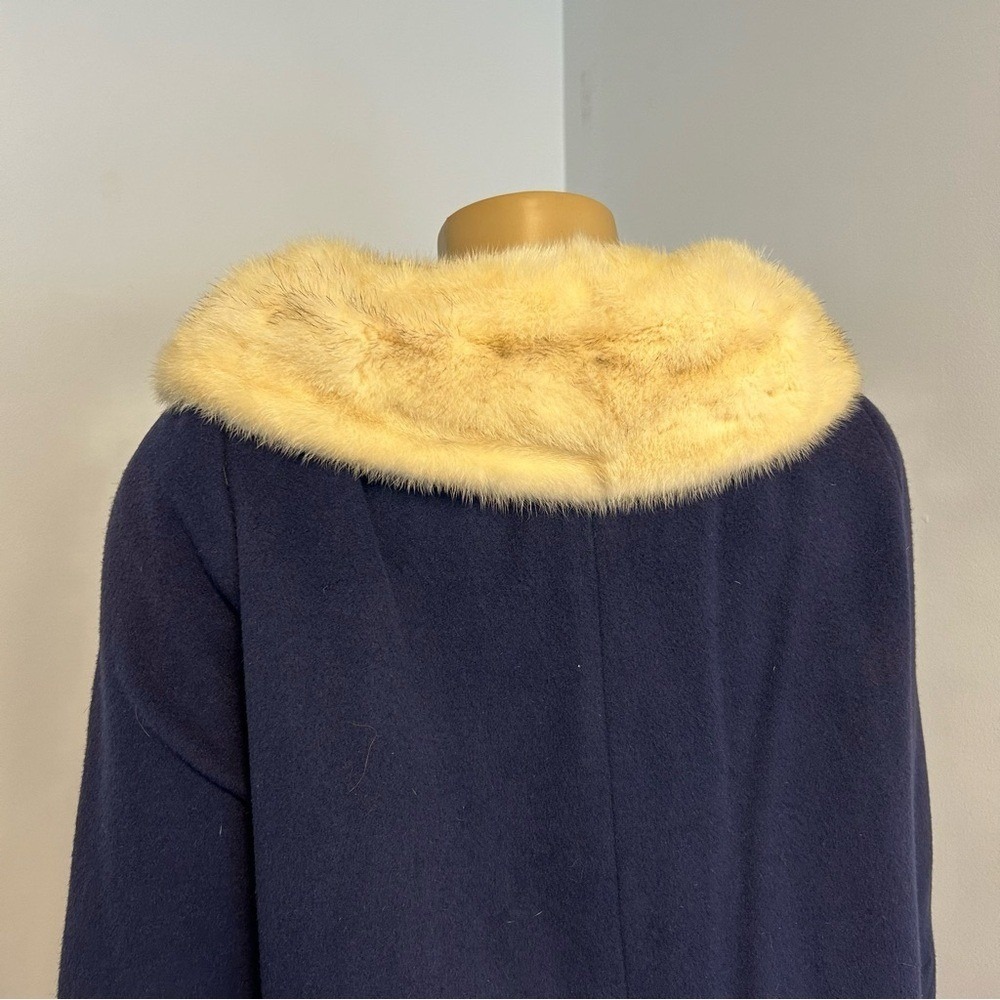Vintage Hombergers Atlantic City‎ Navy Blue 100% Cashmere Mink Fur Collar Coat - Picture 7 of 9